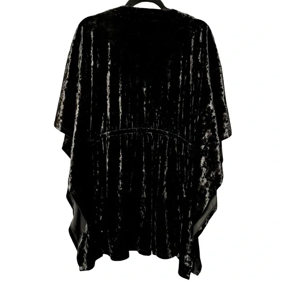 LYSSÉ Willa Black Crushed Velvet Tassel Tie Oversized Wide Sleeve Kimono Medium - Picture 6 of 12